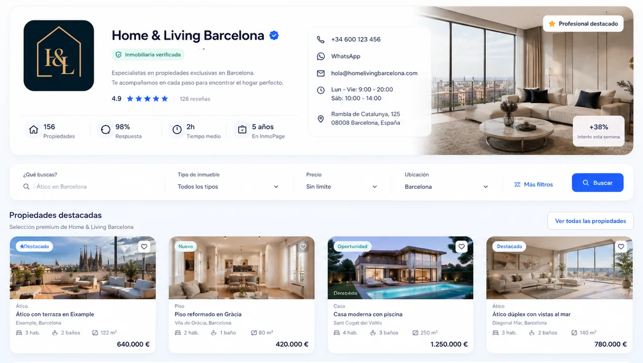 Página pública de una inmobiliaria en InmoPage